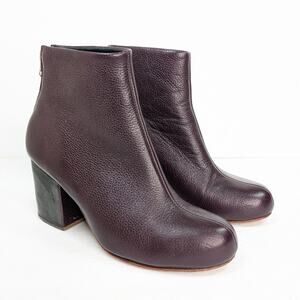 Rachel Comey Tilden Ankle Boots 6.5 Bordo Wine Red Pebbled Leather Back Zipper